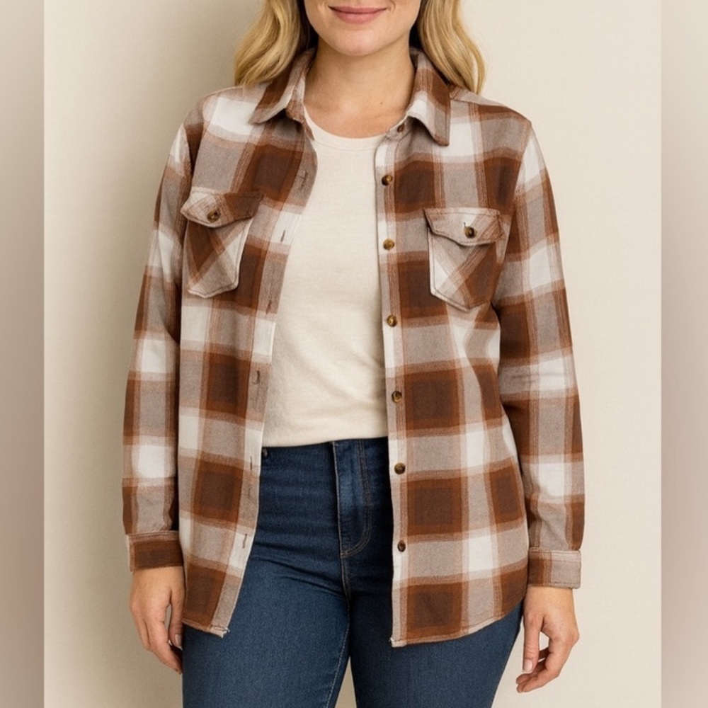 Rue21 Brown‎ Plaid Sherpa-Lined Shacket XS